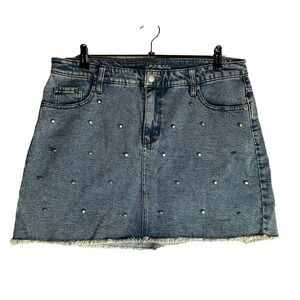 Wild Fable Womans Sz 16 Denim Skirt Medium Wash Pockets Ray Hem Stud Detail